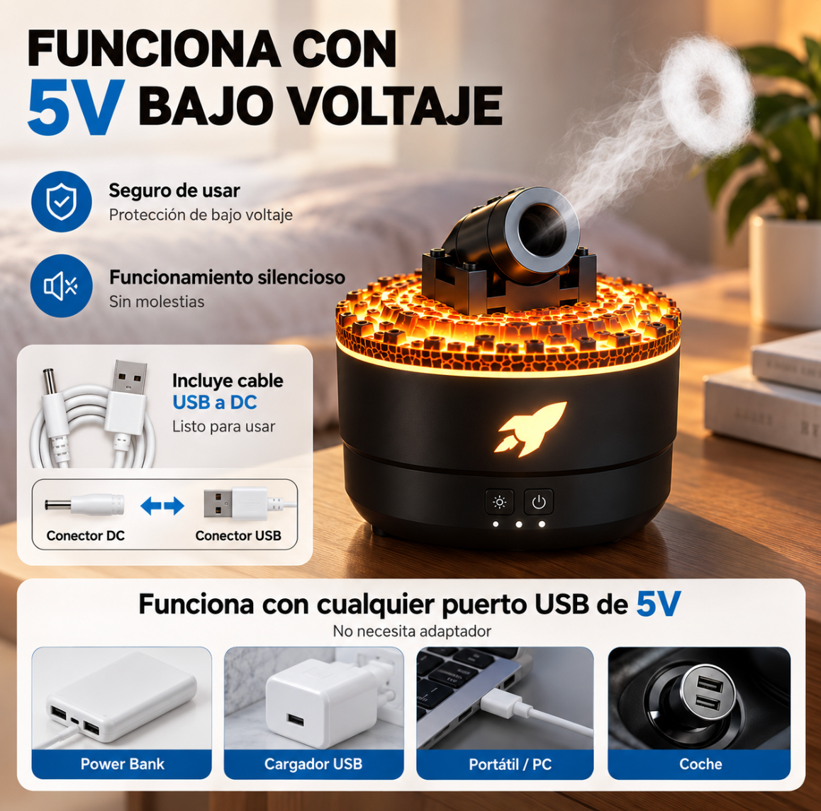 Difusor relajante con aros de humo aromáticos